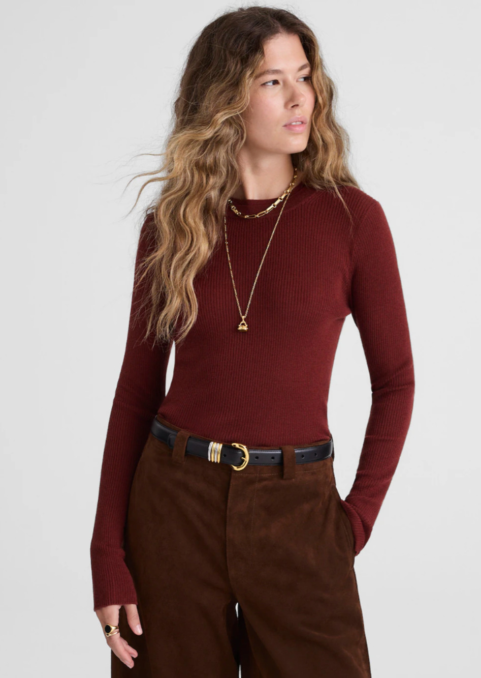 Madewell | NWT Double Layered Crewneck in Merino-Silk Blend Deep Rust | Sz M